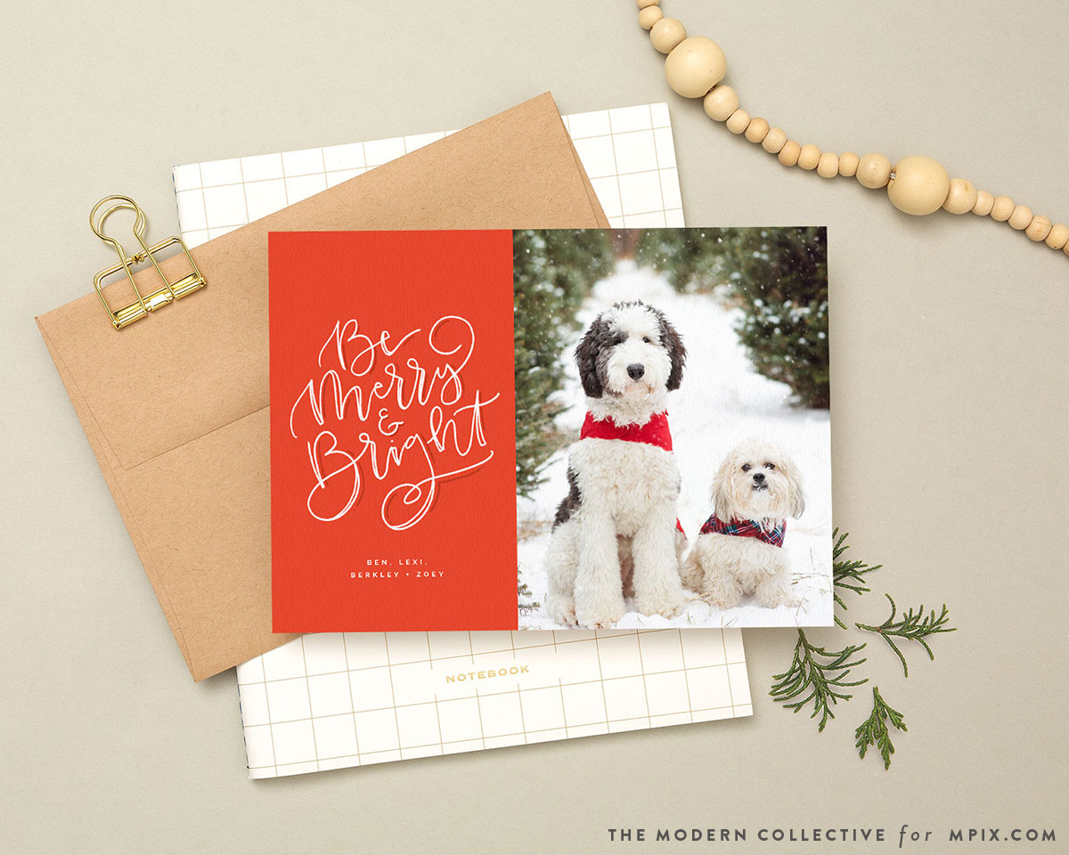 Playful Hand Lettered Christmas Card Merry & Bright for Mpix designed by The Modern Collective