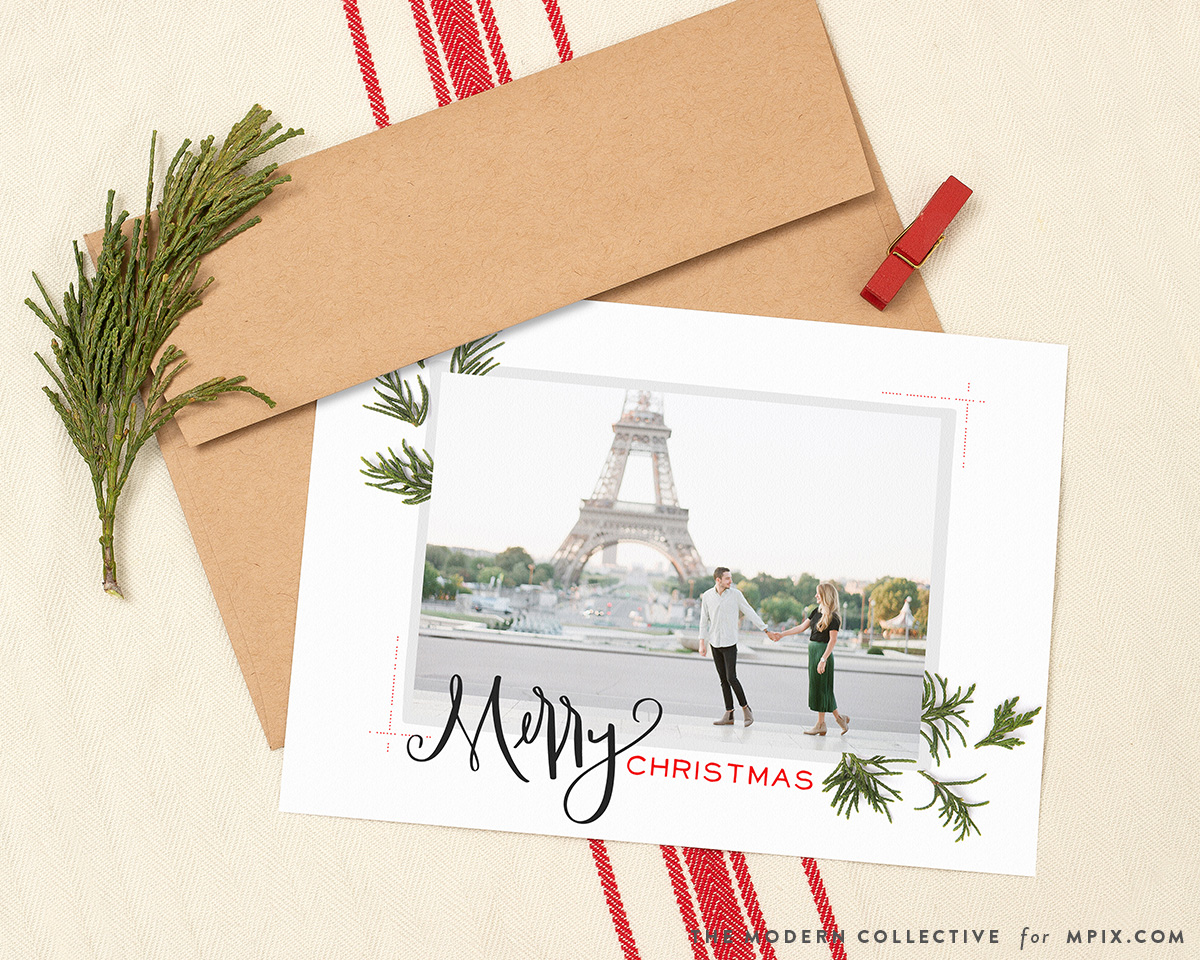 Simple Photo Christmas Card Real Greenery Mpix The Modern Collective