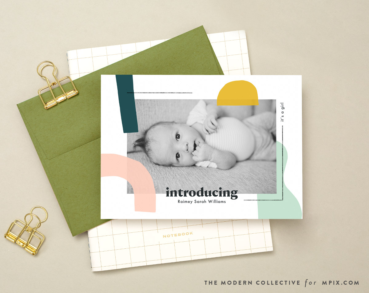 Playful Modern Birth Announcement for Mpix Designed by The Modern Collective